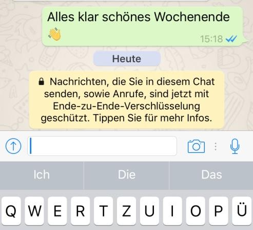 WhatsApp Meldung über eine Verschlüsselung