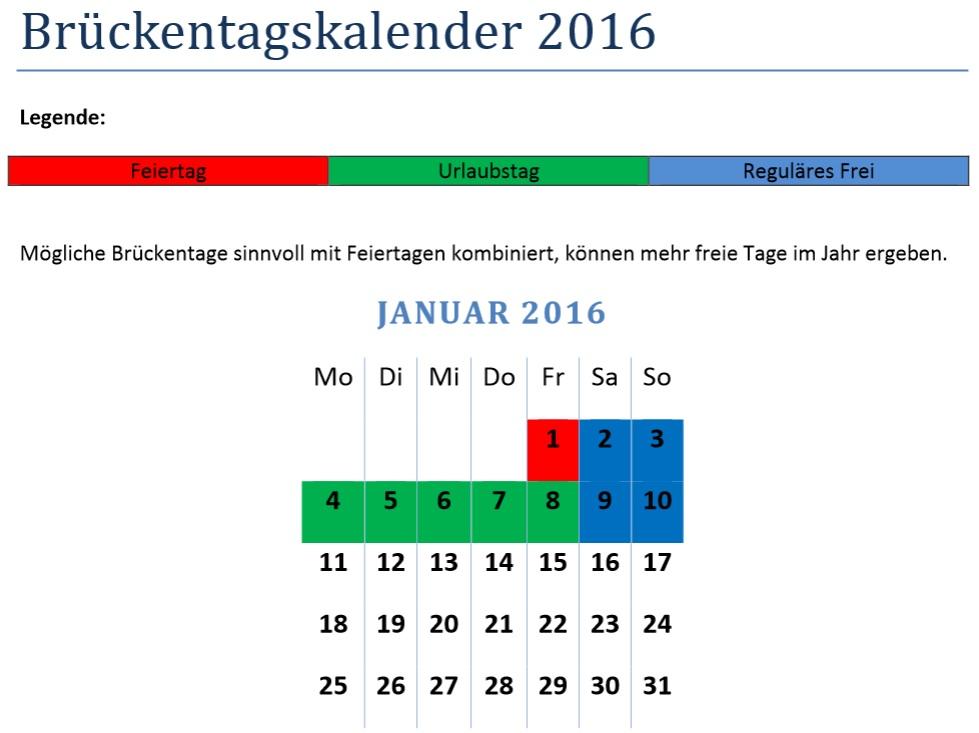Brückentagskalender 2016 downloaden